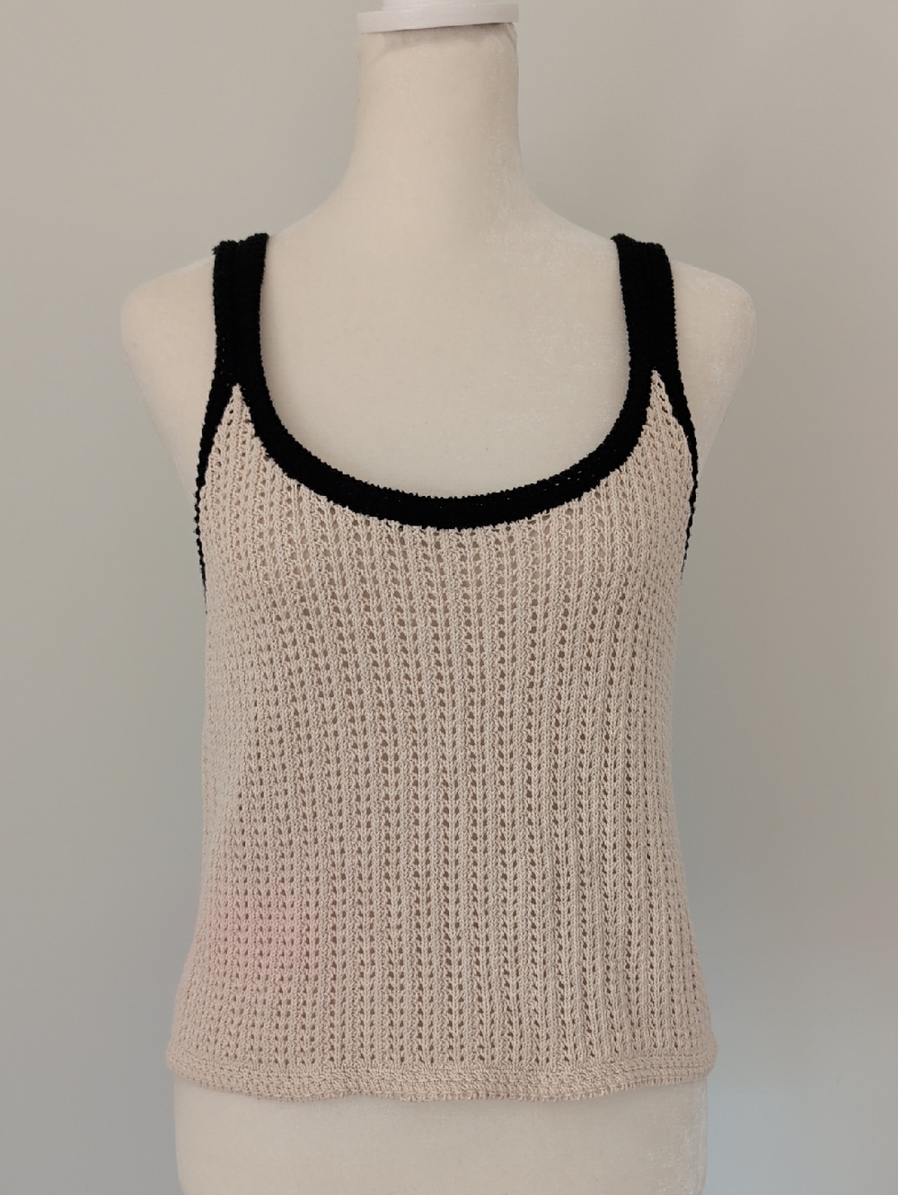 Madewell Cream Open-Knit Tank with Black Edge
